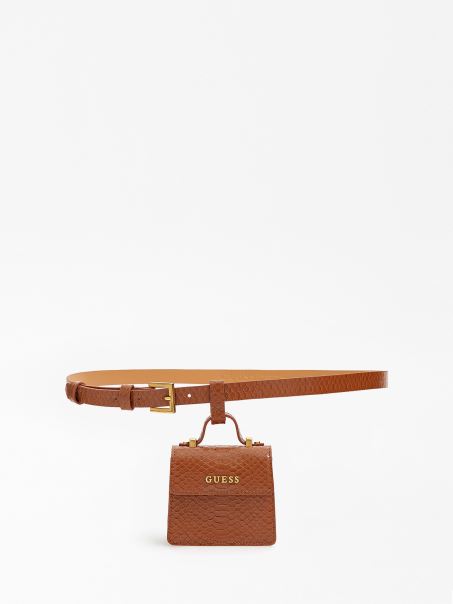 Curea Maro Cu Imprimeu Croco Guess Cu Mini Geanta