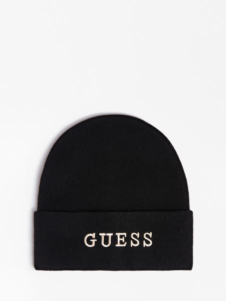 Pălărie Neagră Cu Logo Brodat Guess