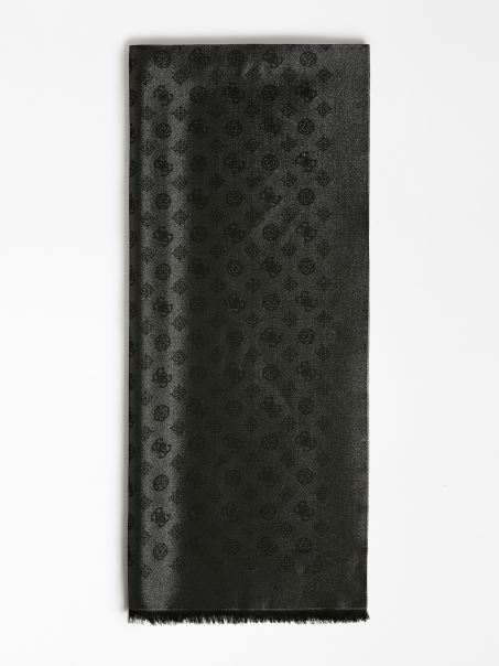 Eșarfă Neagră Cu Logo Bujor 4g Guess