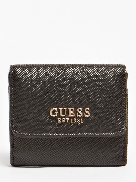 Suport Card De Credit Guess Laurel Saffiano Negru