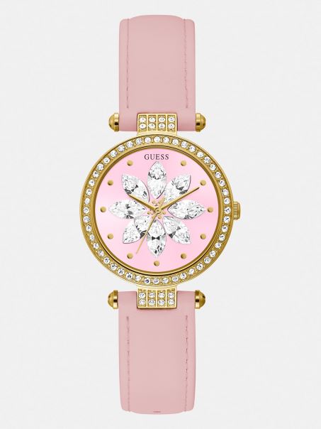 Ceas Analog Din Piele Argintie Guess