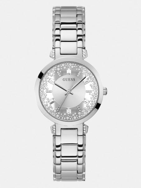 Ceas Analog Cu Cristal Guess Argintiu
