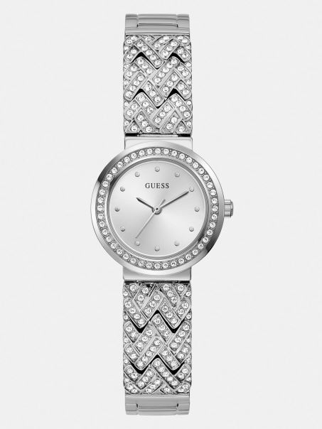 Ceas Analogic Guess Cu Cristal Argintiu