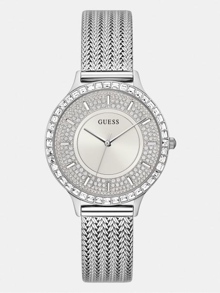 Ceas Analog Cu Cristal Argintiu Guess