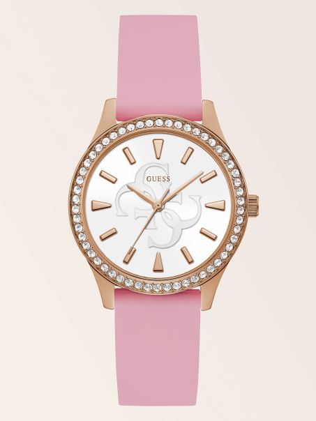 Ceas Analog Cu Cristal Guess Aur Roz