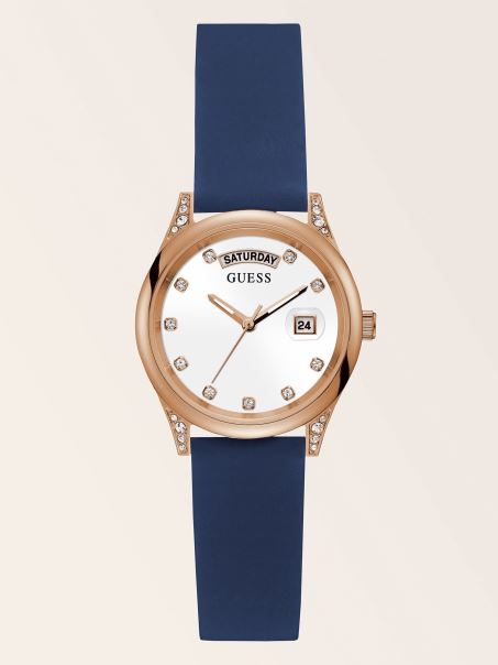 Ceas Calendar Din Silicon Argintiu Guess