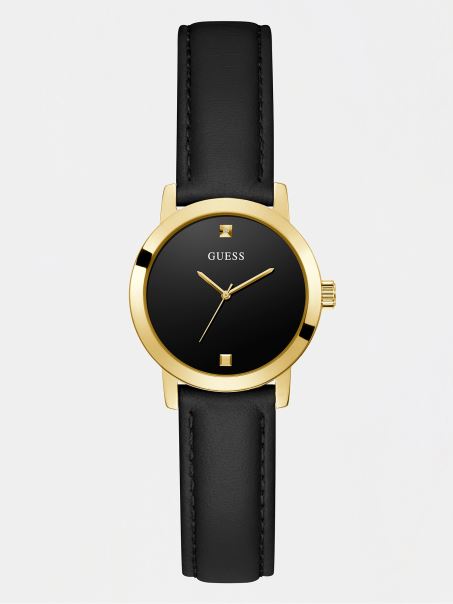 Ceas Analog Din Piele Auriu Roz Guess