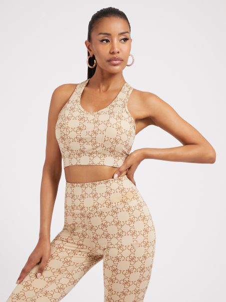 Guess All Over Sutien Activ Cu Logo Bej