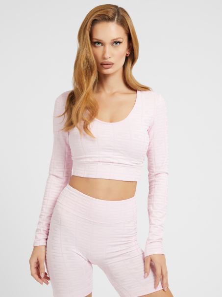 Crop Top Cu Logo Jacquard Guess Peste Tot, Roz