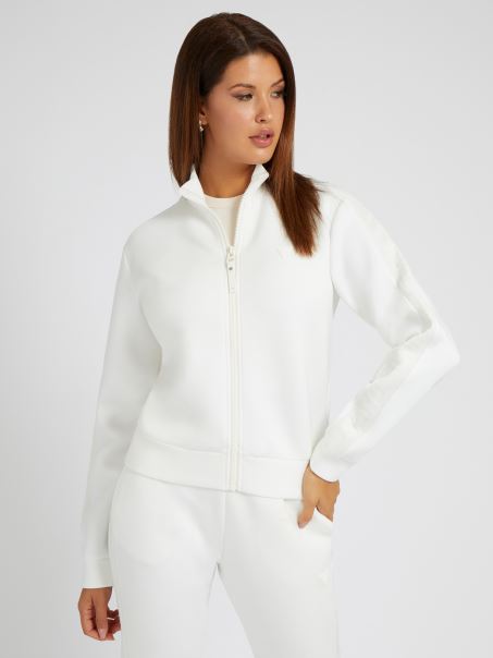 Hanorac Alb Cu Fermoar Frontal Guess