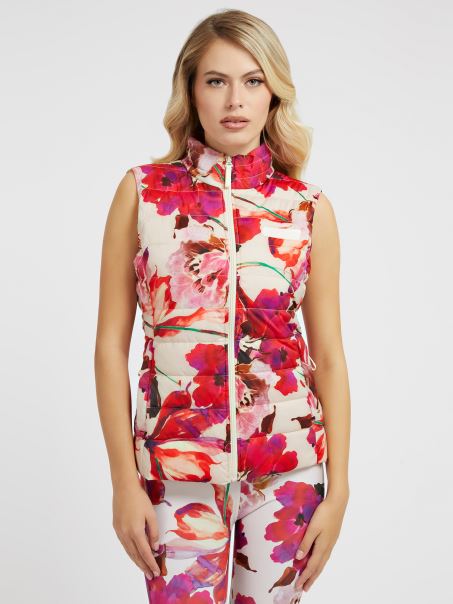 Vestă Pufă Florală Roșie Multi Guess