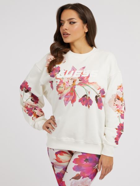 Guess All Over Hanorac Cu Logo Floral Alb