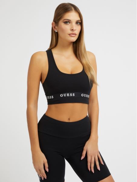 Sutien Activ Din Jerseu Elastic Cu Sigla Guess Negru