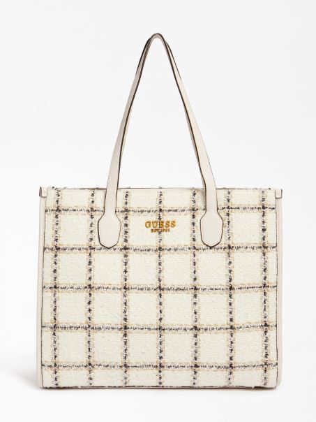 Guess Silvana Tweed Shopper Alb Multi