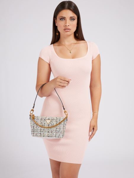 Geantă Găleată Mini Cessily Tweed Aurie Guess