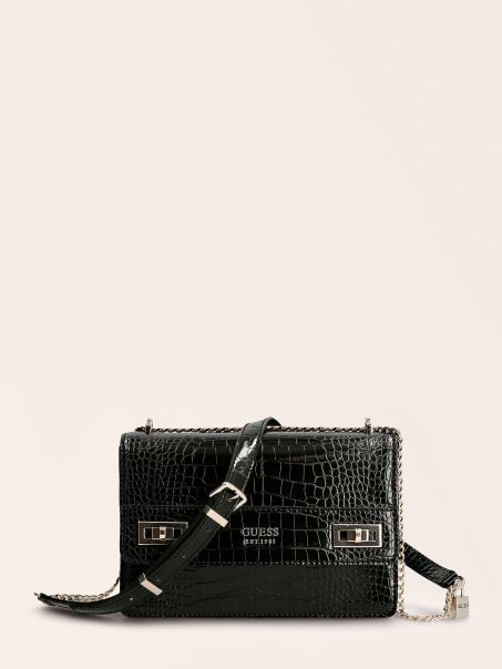 Geantă Crossbody Mini Katey Cu Imprimeu Croc Negru Guess
