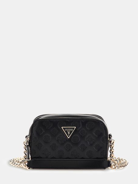 Mini Crossbody Guess Negru Noelle Cu Logo Gravat