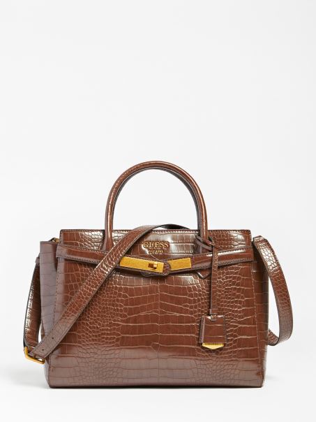 Geanta De Mana Enisa Cu Imprimeu Croco Maro Guess