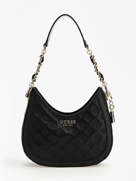 Mini Hobo Guess Negru Abey Cu Logo Gravat
