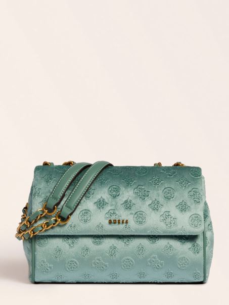 Geantă Crossbody Din Catifea Kimi Albastru Deschis Guess