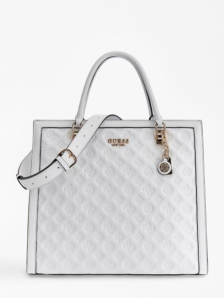 Geantă De Mână Guess Abey Albă Cu Logo Gravat
