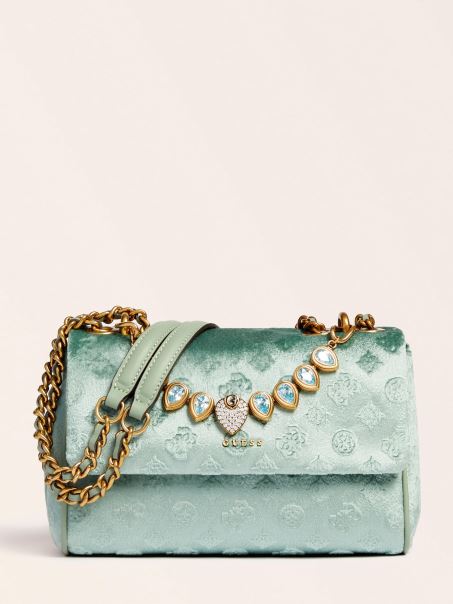 Kimi Velvet Jewel Crossbody Albastru Deschis Guess