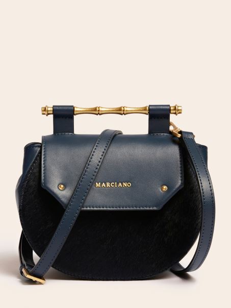 Geantă Crossbody Mini Guess Alia Din Piele Reală Albastru închis