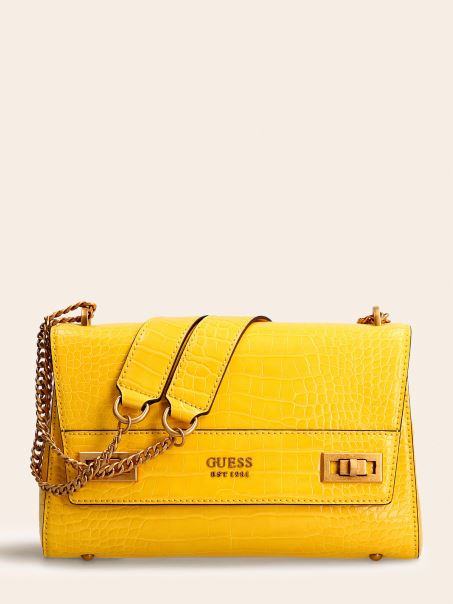 Crossbody Galben Cu Imprimeu Croco Guess Katey