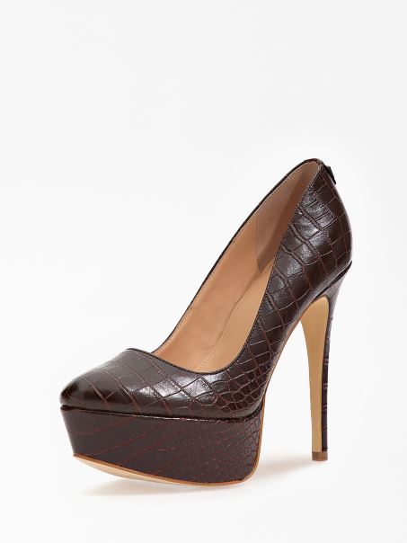 Pantofi Curti Cador Cu Imprimeu Croc Guess Maro