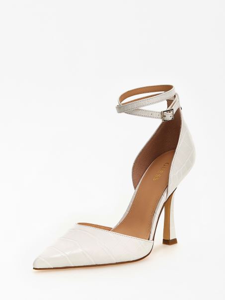 Sandală Albă Guess Sydnie Cu Imprimeu Croco