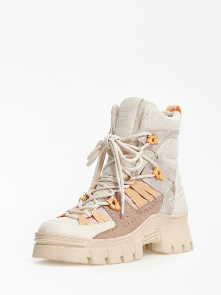 Botine Haler Cu Inserție De Piele Intoarsa Guess Bej