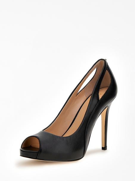 Pantof Negru Civina Din Piele Naturală Cu Vârf Deschis Guess