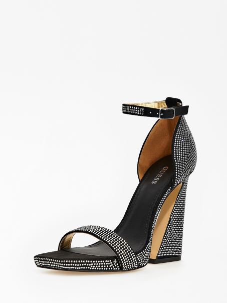 Sandale Morra Neagră Guess Cu Strasuri