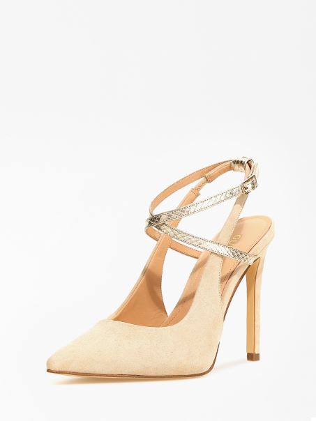Bej Amazie Piele Intoarsa Amestec Slingback Guess