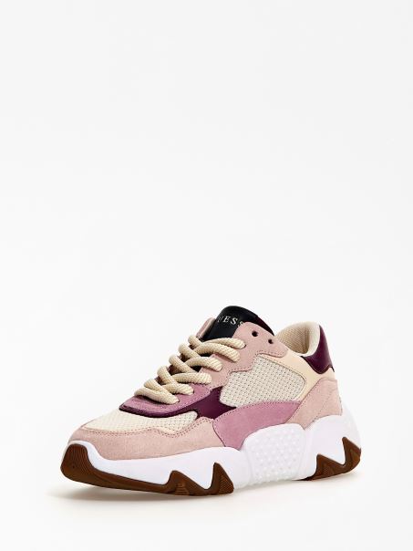 Pantof De Alergare Cu Inserție Din Piele Intoarsa, Multi Roz, Guess