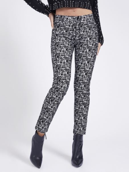 Pantalon Alb Multi Guess Flock Skinny Fit