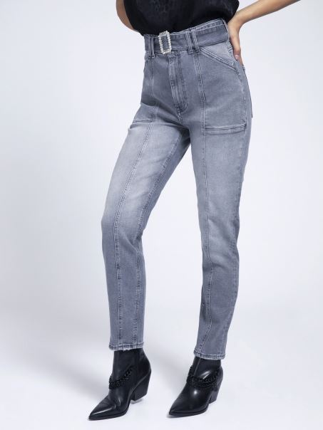 Blugi Cu Centură Bijuterie Cu încadrare Relaxată, Gri Guess