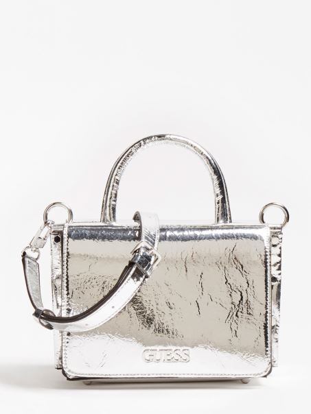 Geanta De Mana Laminata Tia Guess Argintie