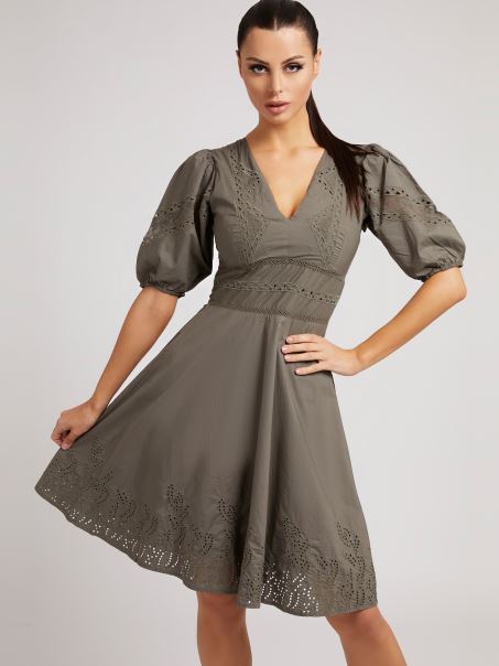 Rochie Din Bumbac Broderie Guess Green