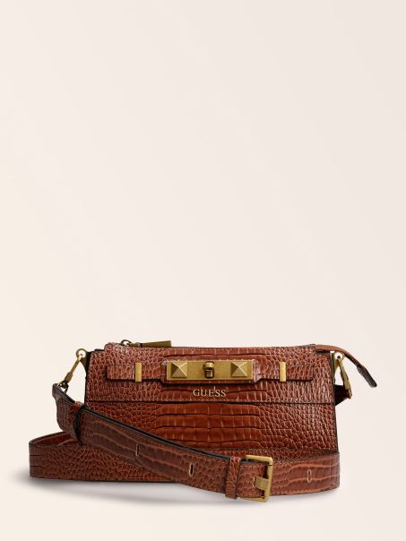 Guess Raffie Croc Print Mini Crossbody Maro