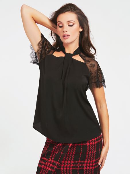 Dantelă Neagră Inserție Top Din Satin Guess