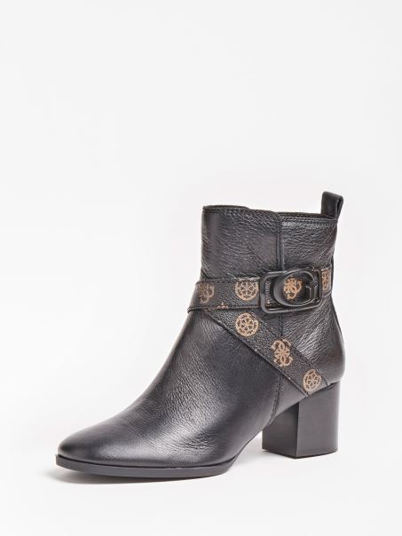 Botine Neagra Guess Patinata Din Piele Naturala