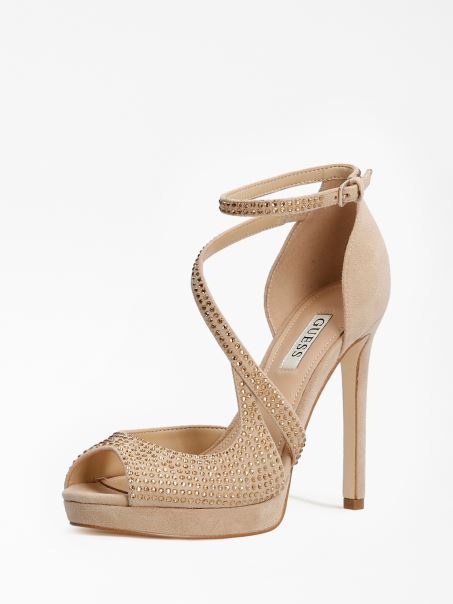 Guess Pantof De Curte Cu Vârf Deschis Cu Strasuri Finnee Roz Deschis