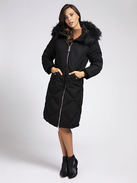 Geacă De Blană Falsă Guess Neagră