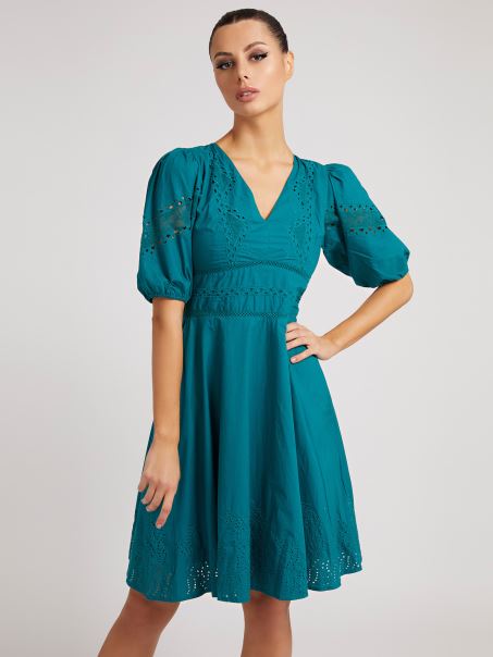 Rochie Din Bumbac Broderie Guess Petroleum