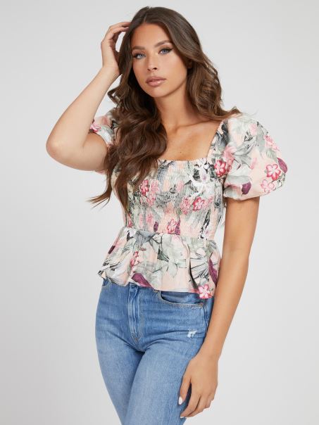 Guess Top Cu Imprimeu Din In, Fantezie Florală