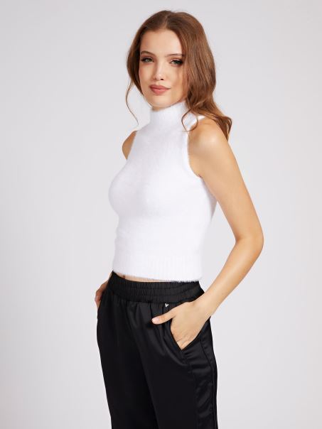 Pulover Cu Gât țestoasă Fără Mâneci Guess White