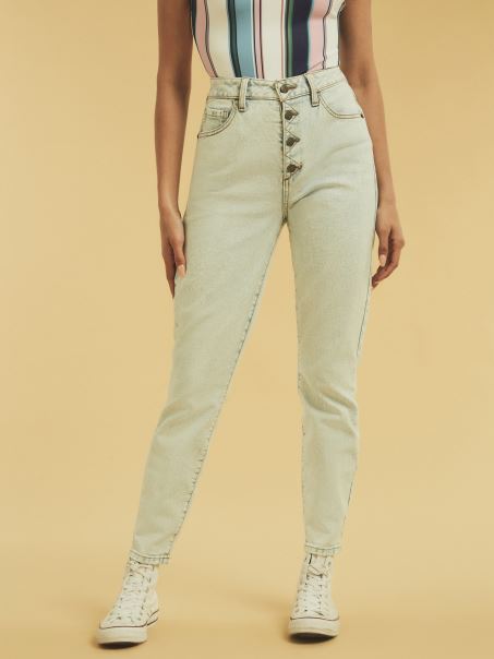 Pantaloni Skinny Denim Cu Nasturi Albastru Deschis Guess