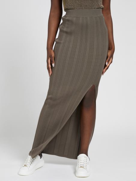 Fustă Lungă Cu Fantă Guess Green