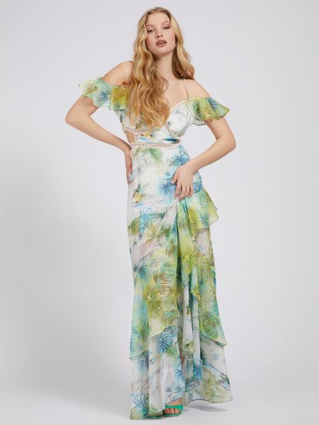 Rochie Cu Imprimeu Integral Floral Fantezie Guess